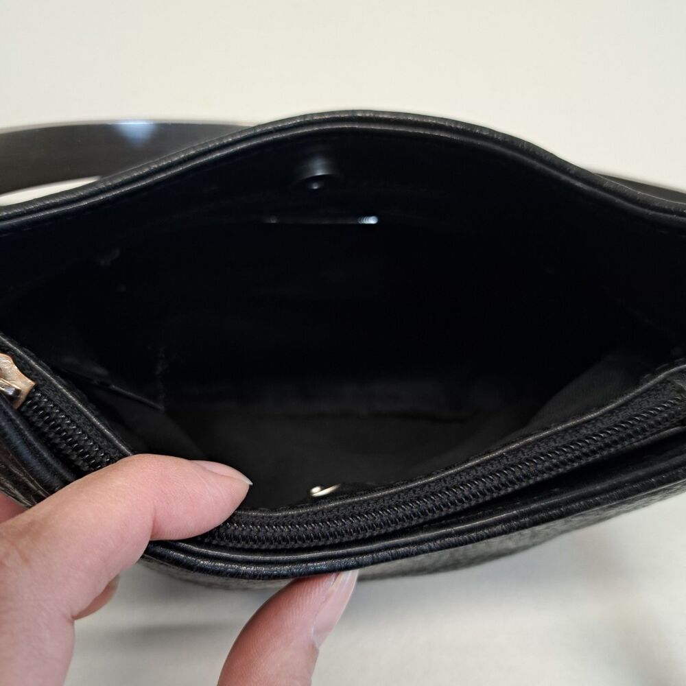 Anee Klein II Black Leather Handbag With Silver Metal  Handle And Shoulder Strap - Picture 11 of 14